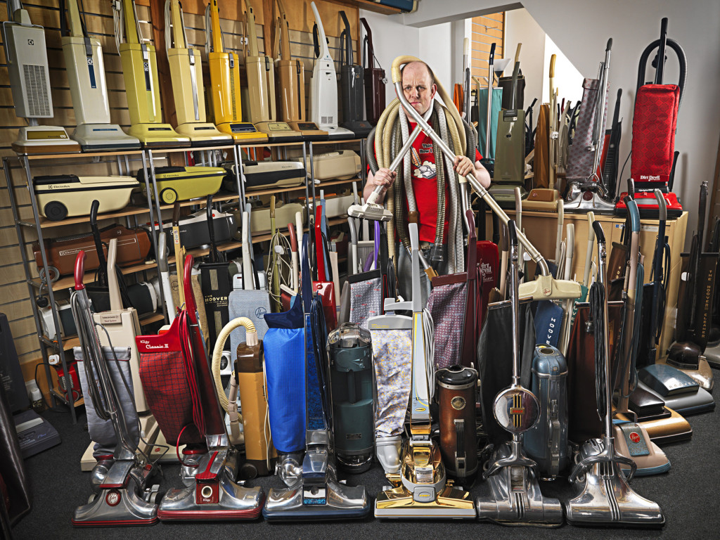Photo Credit:  James Brown from Nottingham is recognised in the new Guinness World Records 2014 book, out today, for owning the Largest Collection of Vacuum Cleaners, with, to date, 322 different models. Photographer: Ranald Mackechnie/Guinness World Records 
